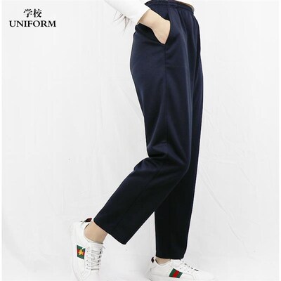 藏蓝色校服裤加绒直筒宽松小学生