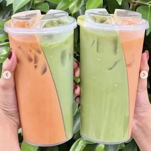 网红加厚情侣双响炮S型分享杯双拼果汁冷饮杯一次性注塑奶茶杯