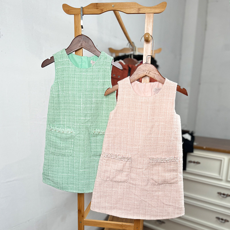 K620 童装104-128码欧美儿童小香风背心裙双层连衣裙春秋女童外贸