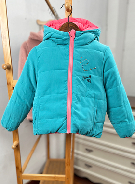 瑕疵H811-A1童装98-152码 儿童双面穿棉袄连帽棉衣女童可爱外贸