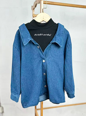 K544-A1童装110-160码日系儿童薄款牛仔长袖衬衫女童上衣春秋外贸