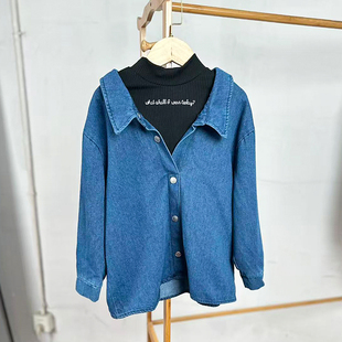 160码 110 日系儿童薄款 牛仔长袖 女童上衣春秋外贸 K544 衬衫 A1童装