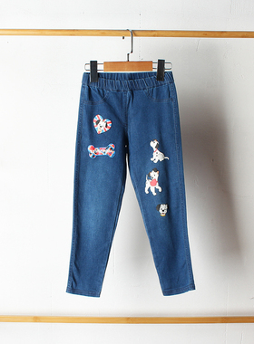 J598-L4童装100-150码欧美儿童牛仔裤长裤女童卡通打底裤春秋外贸