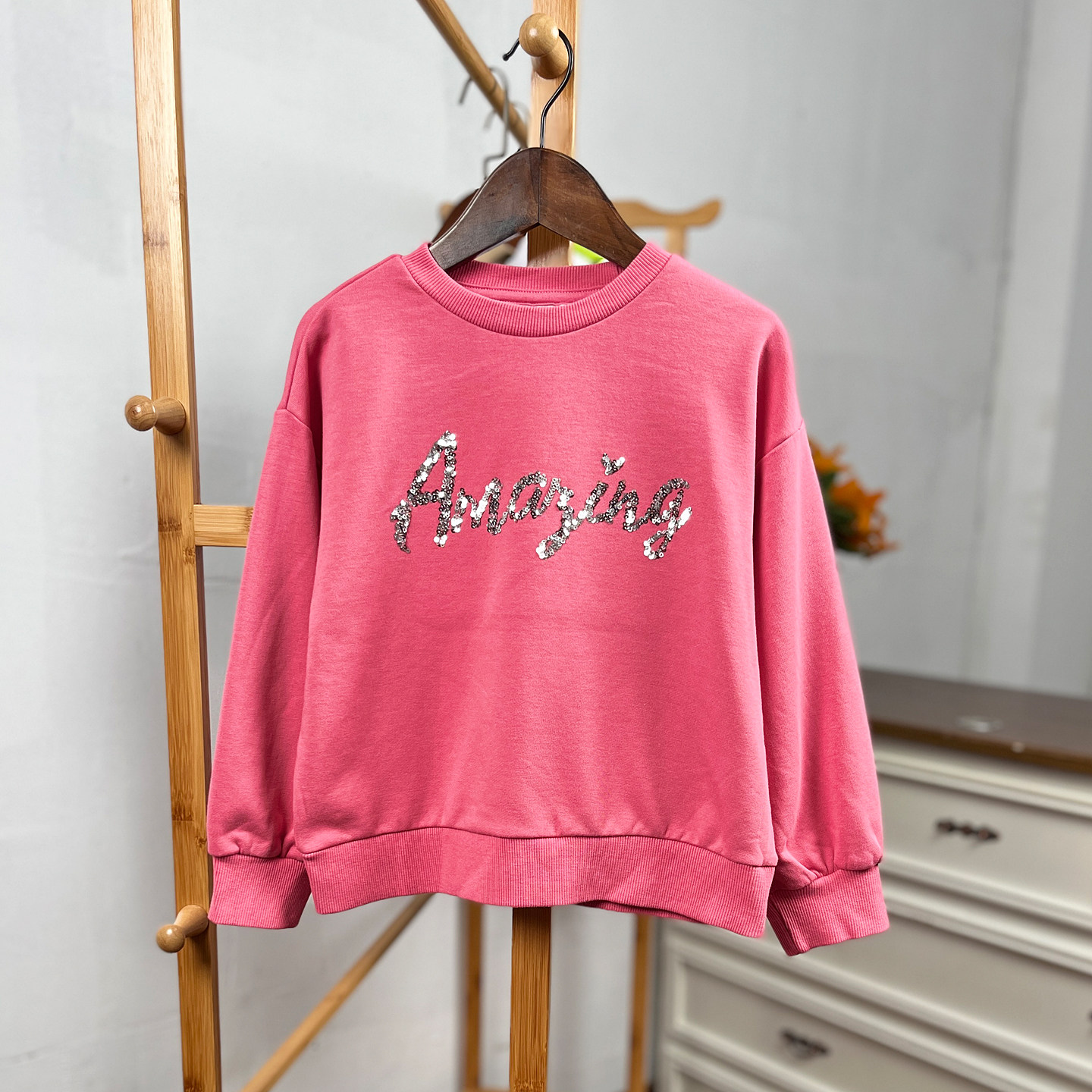 瑕疵H757-K1童装 116-152码 欧美儿童小毛圈卫衣女童圆领外套外贸