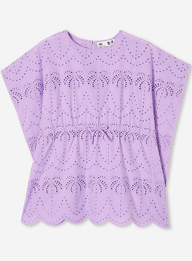 瑕疵H629-K1童装100-130码 欧美儿童纯棉花边圆领T恤半袖披肩外贸