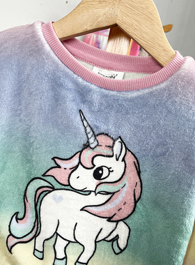 H786-P1童装86-128码 欧美儿童绒卫衣女童圆领打底衫春秋卡通外贸