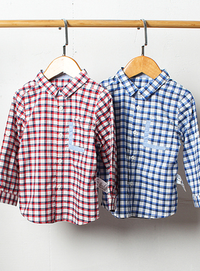 清仓 J356-G4童装90-110码儿童BA家纯棉长袖衬衫男童棉布翻领薄款