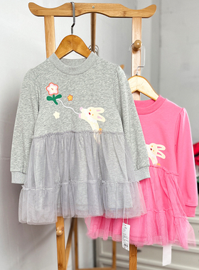 K628 童装110-150码 儿童毛圈长袖裙蕾丝连衣裙春秋女童卡通可爱