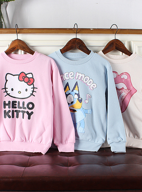 K146-M边 童装 110-160码 欧美儿童薄绒卫衣长袖女童春秋卡通外贸