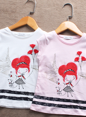 清仓 F744-F1童装100-140码日本儿童圆领短袖T恤女童半袖夏季外贸