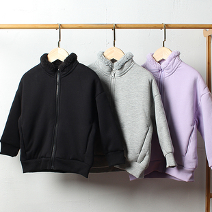 瑕疵J616-Z3 童装110码 日系儿童羊羔绒外套男女童拉链衫立领外贸