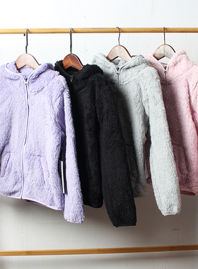 J714-Z童装 120-140码欧美儿童珊瑚绒连帽外套拉链衫女童春秋外贸