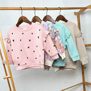 欧美儿童薄绒卫衣女童圆领打底衫 童装 140码 春秋外贸 K559