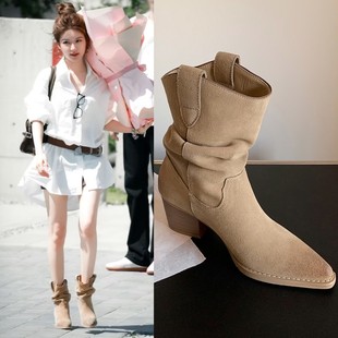 堆堆靴女2025新款 赵露思同款 女靴内增高英伦风马丁靴复古马丁靴女