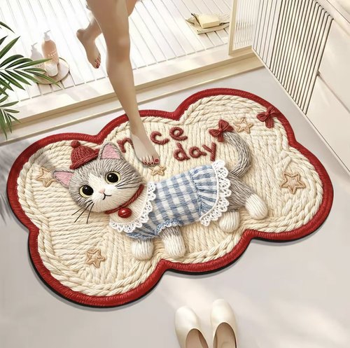 毛线风琳娜贝尔卡通可爱吸水地垫床边家用硅藻厨房入户卧室地毯