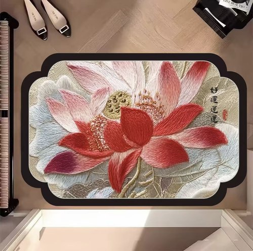 毛线风复古中式锦鲤荷花吸水地垫床边家用硅藻厨房入户卧室地毯