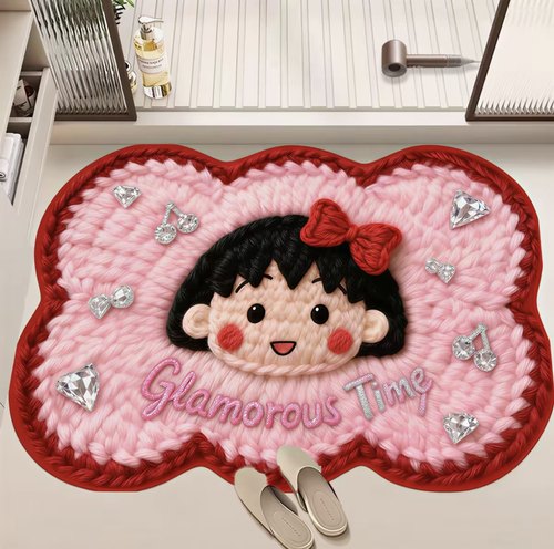 毛线风樱桃小丸子卡通可爱吸水地垫床边家用硅藻厨房入户卧室地毯