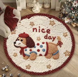 仿羊绒加厚毛线小狗卡通可爱地垫床边毯家用阳台卧室地毯电竞椅