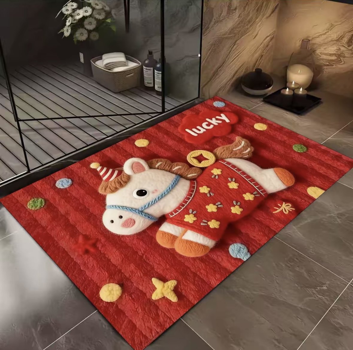硅藻喜庆小马kt卡通可爱吸水防滑地垫厨房浴室入户卧室地毯毛线风,居家布艺,地毯,淘宝优惠券,粉丝福利购,淘宝优惠卷