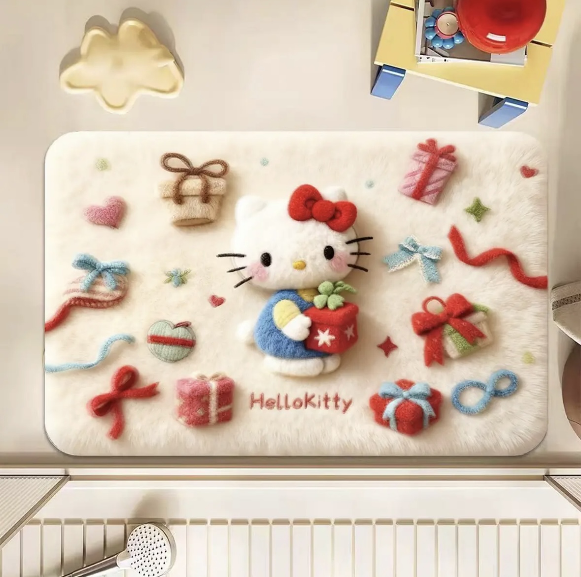 毛线风凯蒂kt卡通可爱吸水地垫床边家用硅藻厨房入户卧室地毯