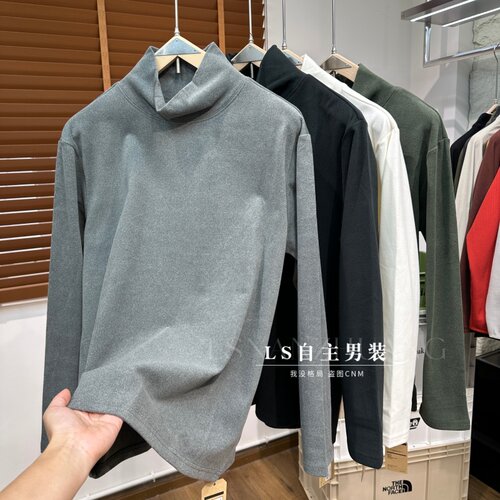 玳工出货阳离子双面绒舒适保暖秋冬高领卫衣男纯色百搭针织打底衫
