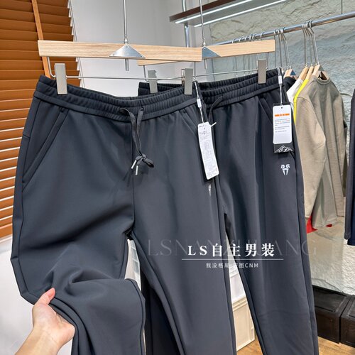 户外系列！细腻保暖！外贸男装冬季舒适松紧腰加绒加厚直筒休闲裤