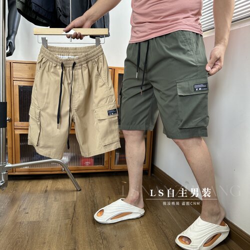 夏季薄款松紧抽绳多袋工装短裤