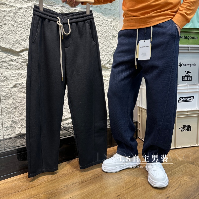 冬季男士绵羊毛加绒加厚弯刀裤