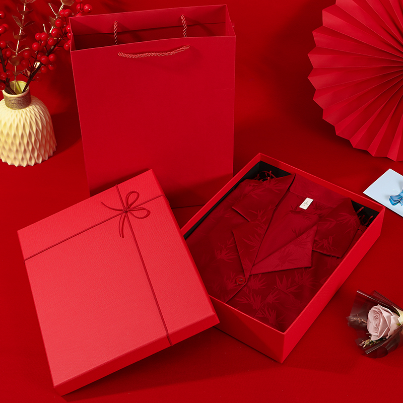 红色礼物盒包装盒高级感空盒睡衣围巾衬衫礼盒伴手礼盒大号简约盒