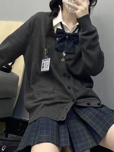jk制服针织学院风开衫毛衣套装