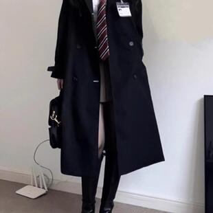 高级感jk制服风衣外套中长款学院风女春秋季黑色大衣套装2025新款