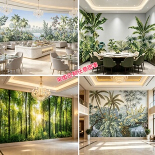 东南亚热带雨林3d墙纸餐厅卧室客厅壁纸酒店森系8D背景墙壁画定制