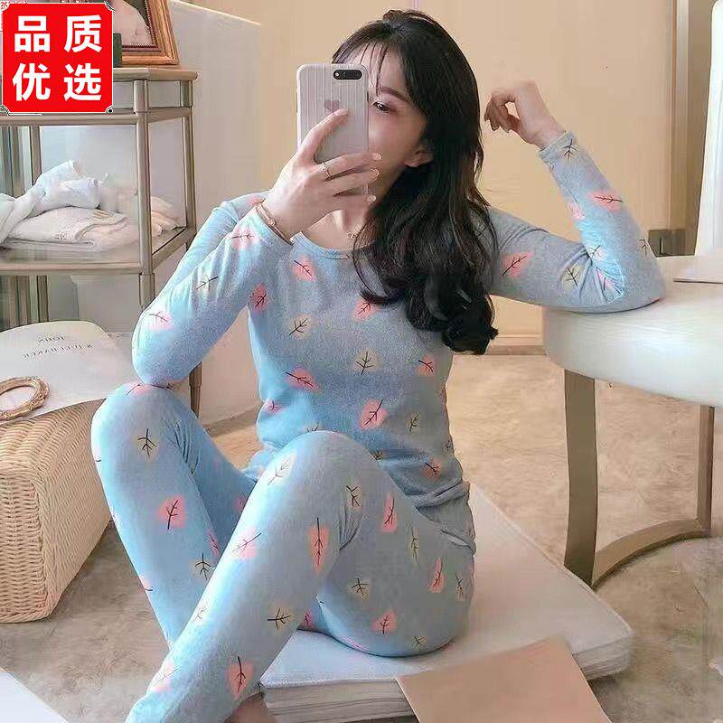 新款保暖秋冬季内衣女士加绒甜美加厚套装可爱学生打底秋衣秋裤