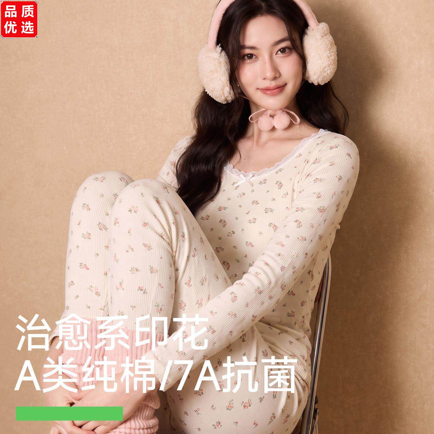 新款印花纯棉秋衣秋裤女套装打底基础少女学生纯棉保暖内衣薄款