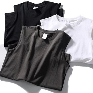 210g重磅纯棉宽肩背心男士无袖汗衫休闲t恤纯色宽松透气打底衫夏