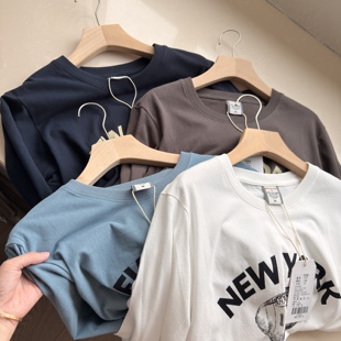 日系复古街头感印花 高支全棉男士休闲圆领长袖T恤上衣秋冬打底衫
