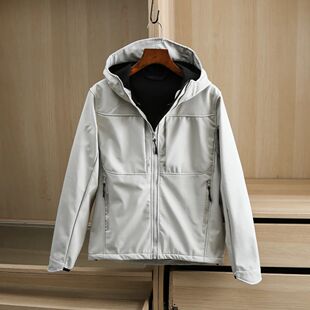 硬汉系列~秋户外防风防水连帽加绒保暖软壳冲锋衣夹克外套男11434