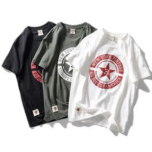 线下299!HK订单 纯棉水洗磨毛 男士美式复古时尚休闲圆领短袖T恤