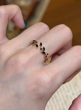 黑金麦穗开口戒女轻奢小众可调