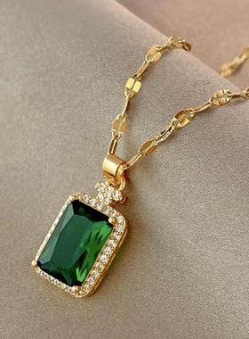 水晶镶钻几何方形项链