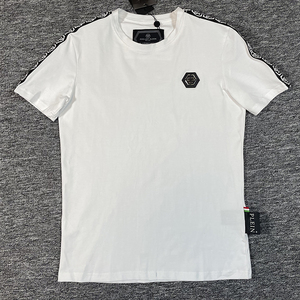 短袖T恤男装双肩织带装饰欧美潮流时尚菲利普派普兰纯棉衫T-shirt