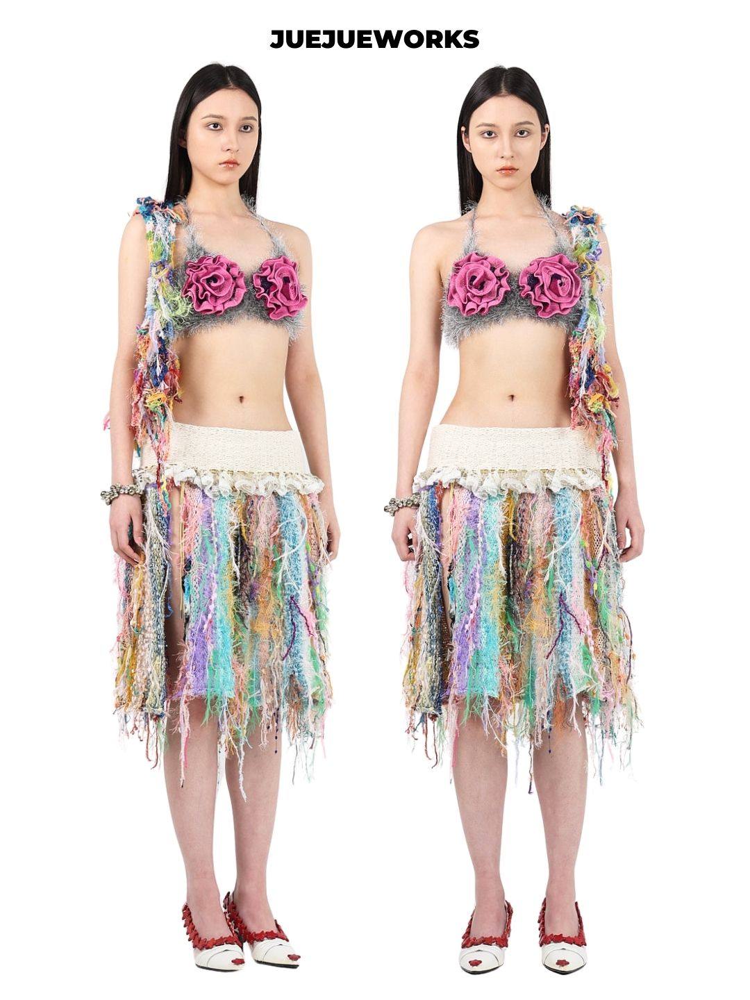 JUEJUEWORKS粉花朵比基尼上衣纯手工毛线针织挂脖吊带泳装三点,女装/女士精品,抹胸,淘宝优惠券,粉丝福利购,淘宝优惠卷