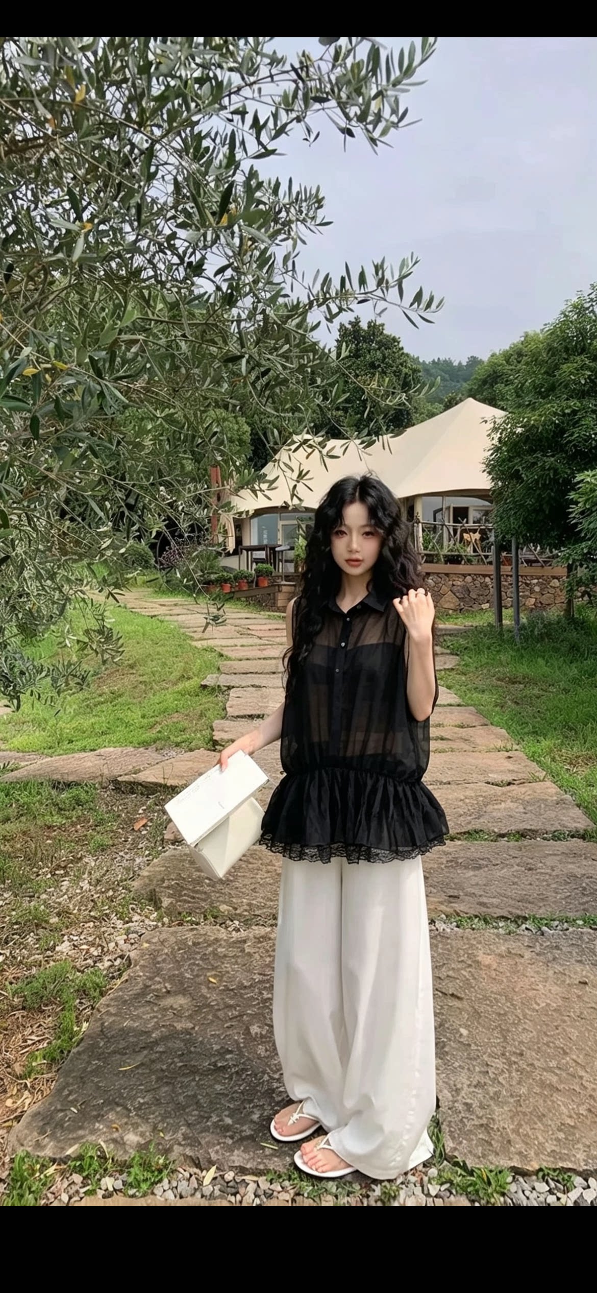 百搭女装无袖蕾丝打底衬衫翻领透视蕾丝衣衬衫领半透明内搭外搭