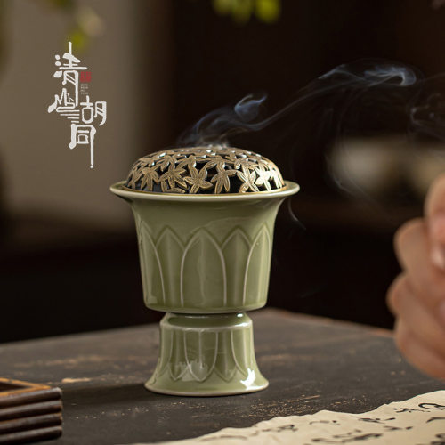仿古宋式高脚盘香炉宫廷风供佛线香炉家用中式禅意茶室熏香炉摆件