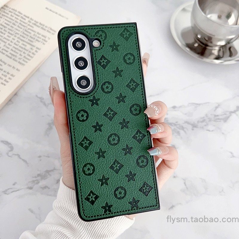 适用三星fold5手机壳fold4折叠屏w23皮质保护套z fold2全包防摔w21男女商务皮纹防摔时尚奢华硬保护套