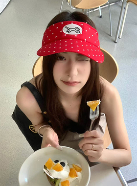 吸晴红色波点空顶帽子