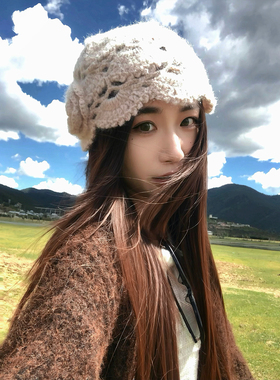 川西藏族旅游手工镂空针织包头帽