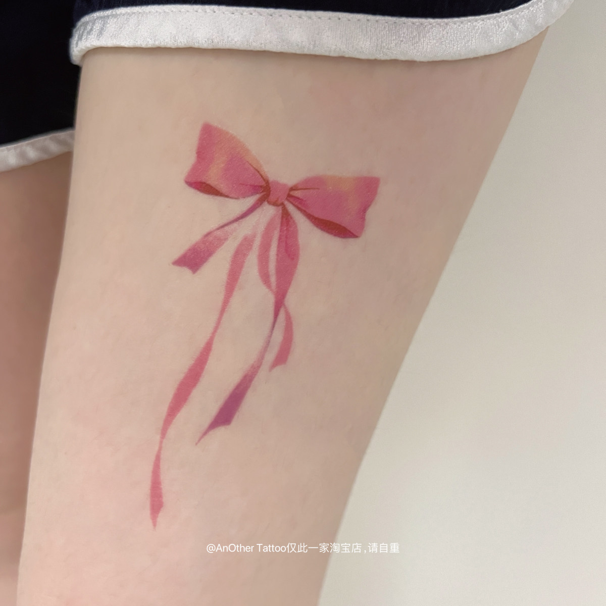 AnOther Tattoo彩色ins纯欲风粉蝴蝶结手臂女纹身贴买一送一防水