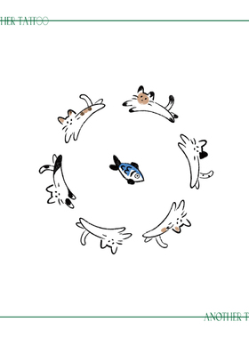 AnOther Tattoo手绘有趣可爱奔跑吧猫咪纹身贴买一送一防水