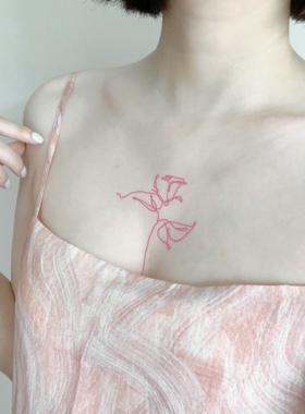 AnOther Tattoo纯欲玫红线条玫瑰胸前气质纹身贴持久防水买一送一